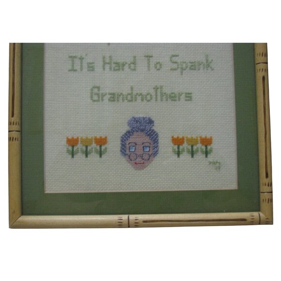 Vintage Framed Cross Stitch "Kids Get Spoiled" Needlepoint - Picture 4 of 12